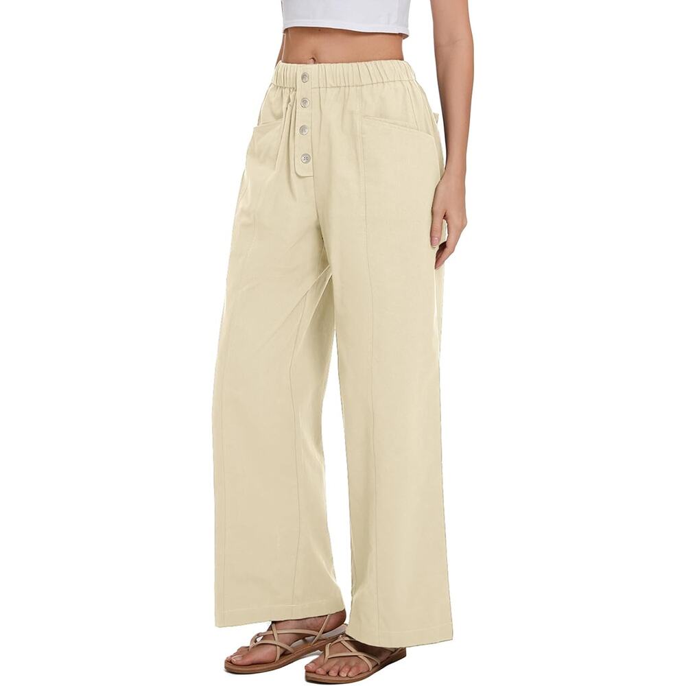 Women Cotton Pants Wide Leg Palazzo Long Lounge Slacks